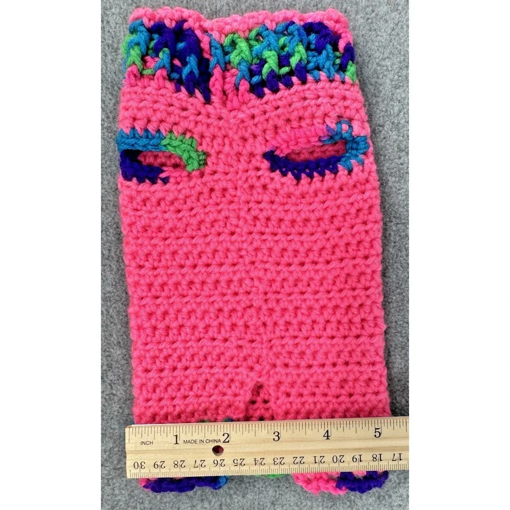 Extra Small Dog Sweater Crochet Hot Pink Variegated Trim Handmade Crocheted
